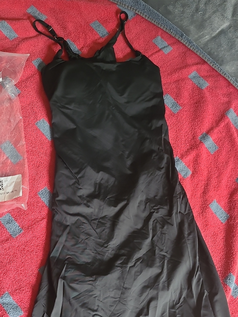 Black 88% Nylon 12% Spandex Slip Dress with Adjustable Straps